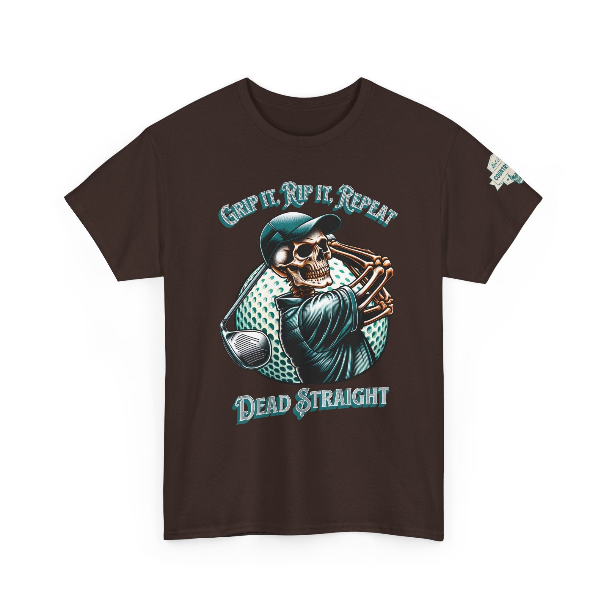 Skeleton Golf Tee — "Dead Straight, Grip It, Rip It, Repeat" Graphic T-Shirt