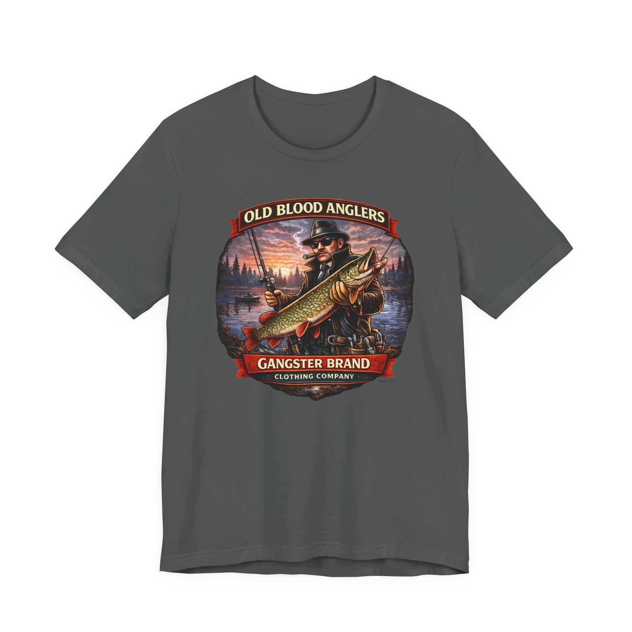 Fishing T-Shirt — "Old Blood Anglers" Vintage Gangster Brand Pike Design