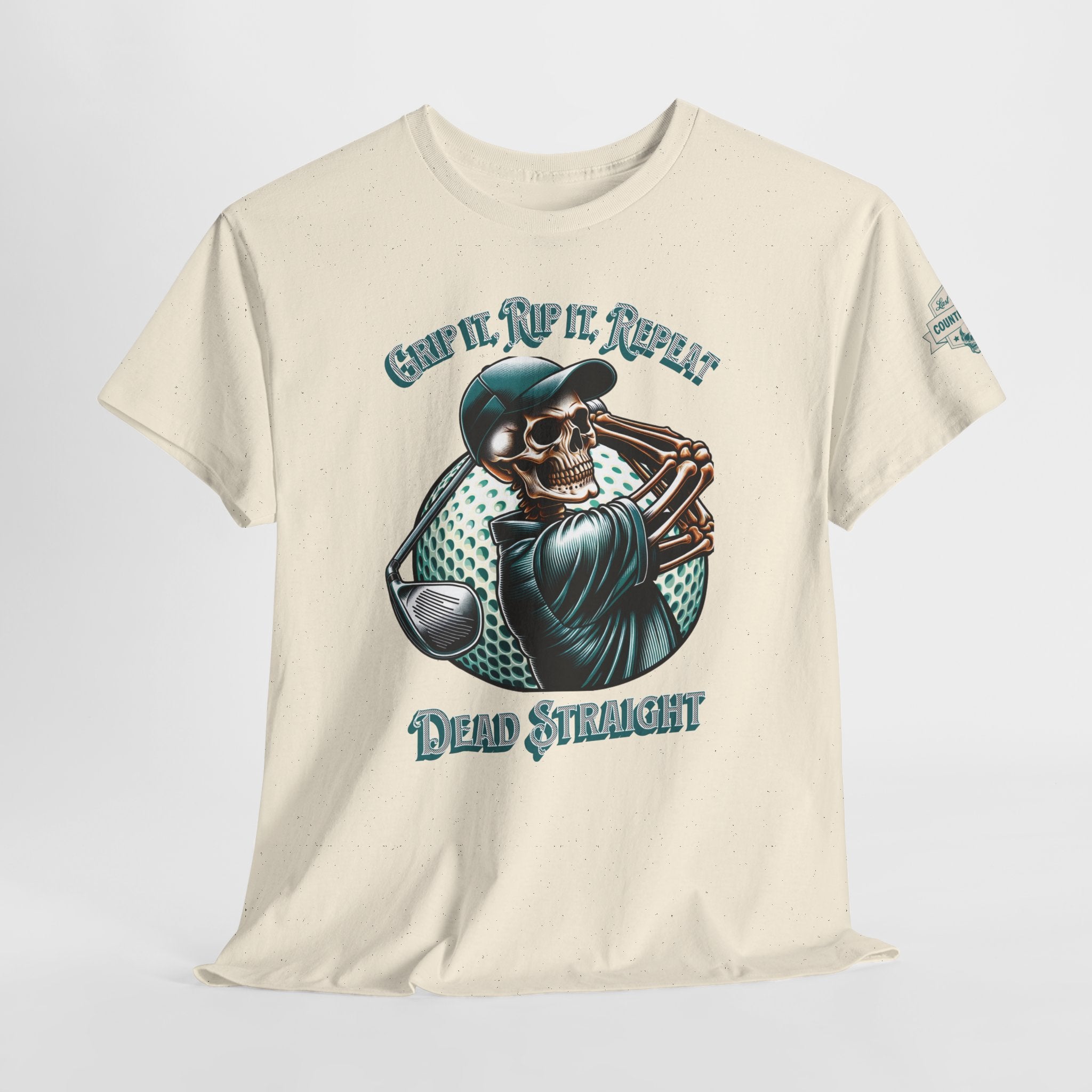 Skeleton Golf Tee — "Dead Straight, Grip It, Rip It, Repeat" Graphic T-Shirt