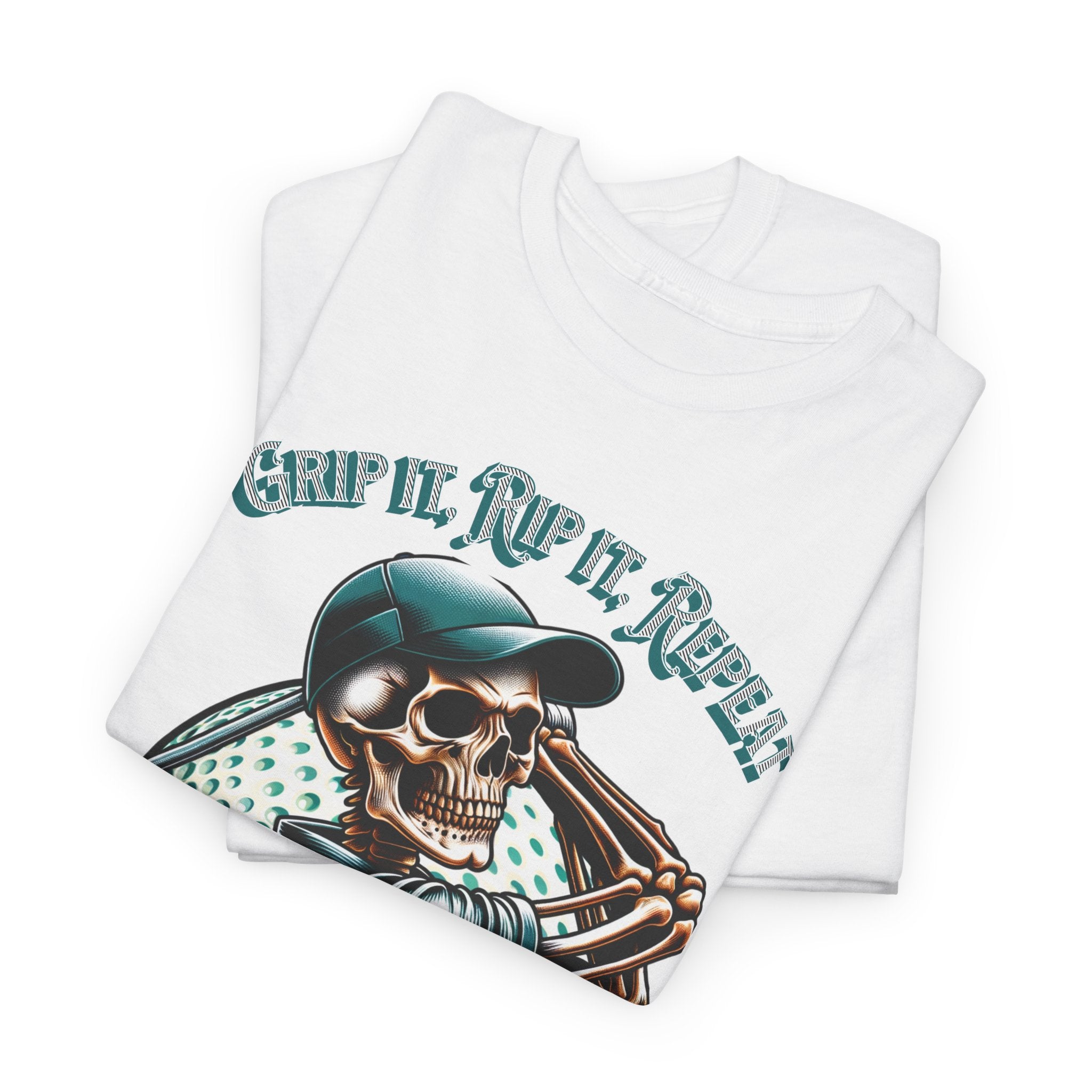 Skeleton Golf Tee — "Dead Straight, Grip It, Rip It, Repeat" Graphic T-Shirt