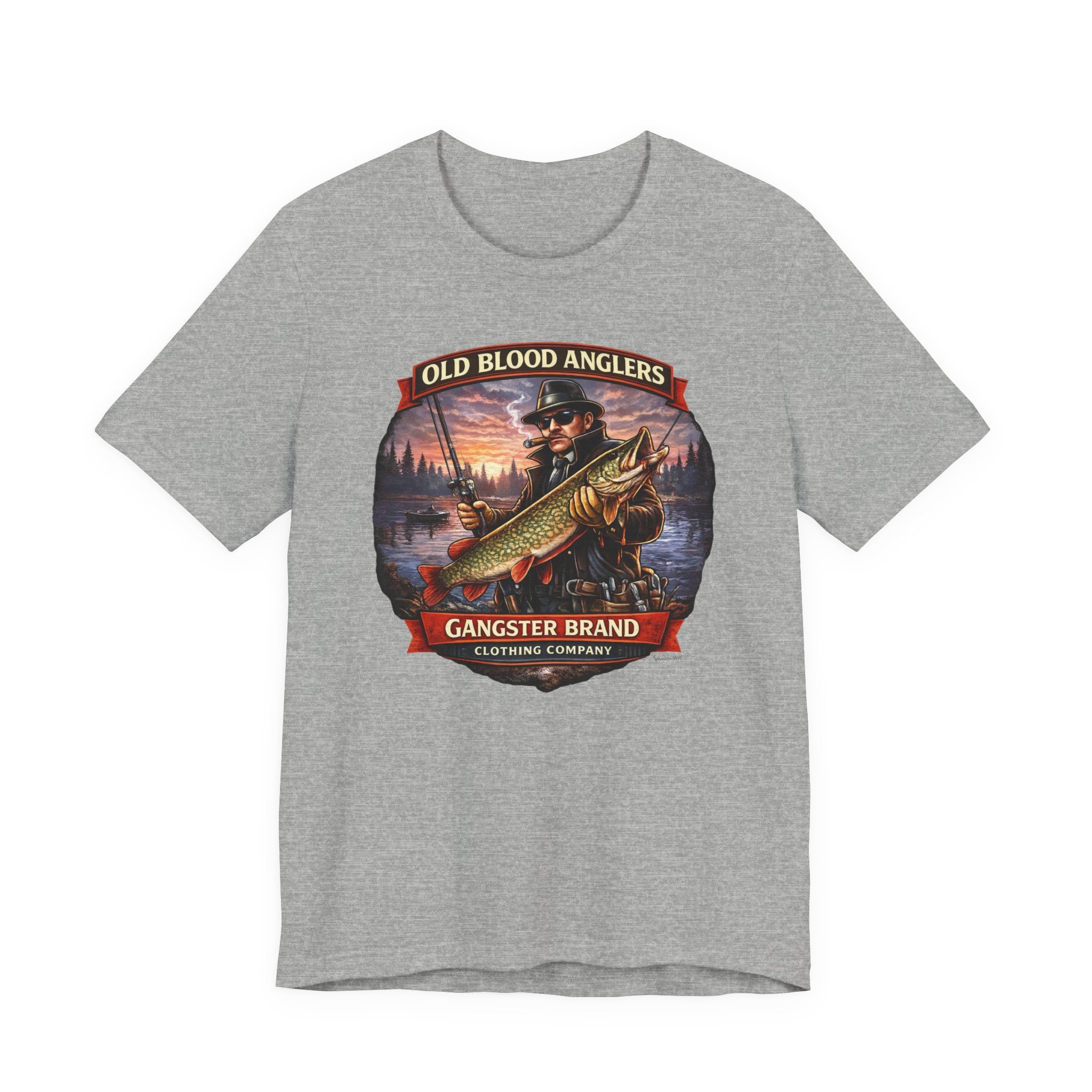 Fishing T-Shirt — "Old Blood Anglers" Vintage Gangster Brand Pike Design
