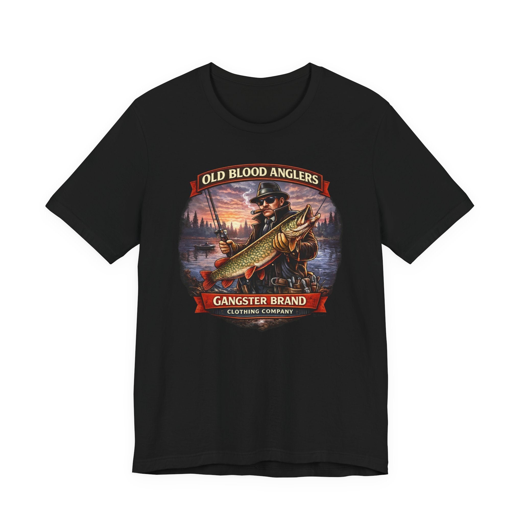 Fishing T-Shirt — "Old Blood Anglers" Vintage Gangster Brand Pike Design
