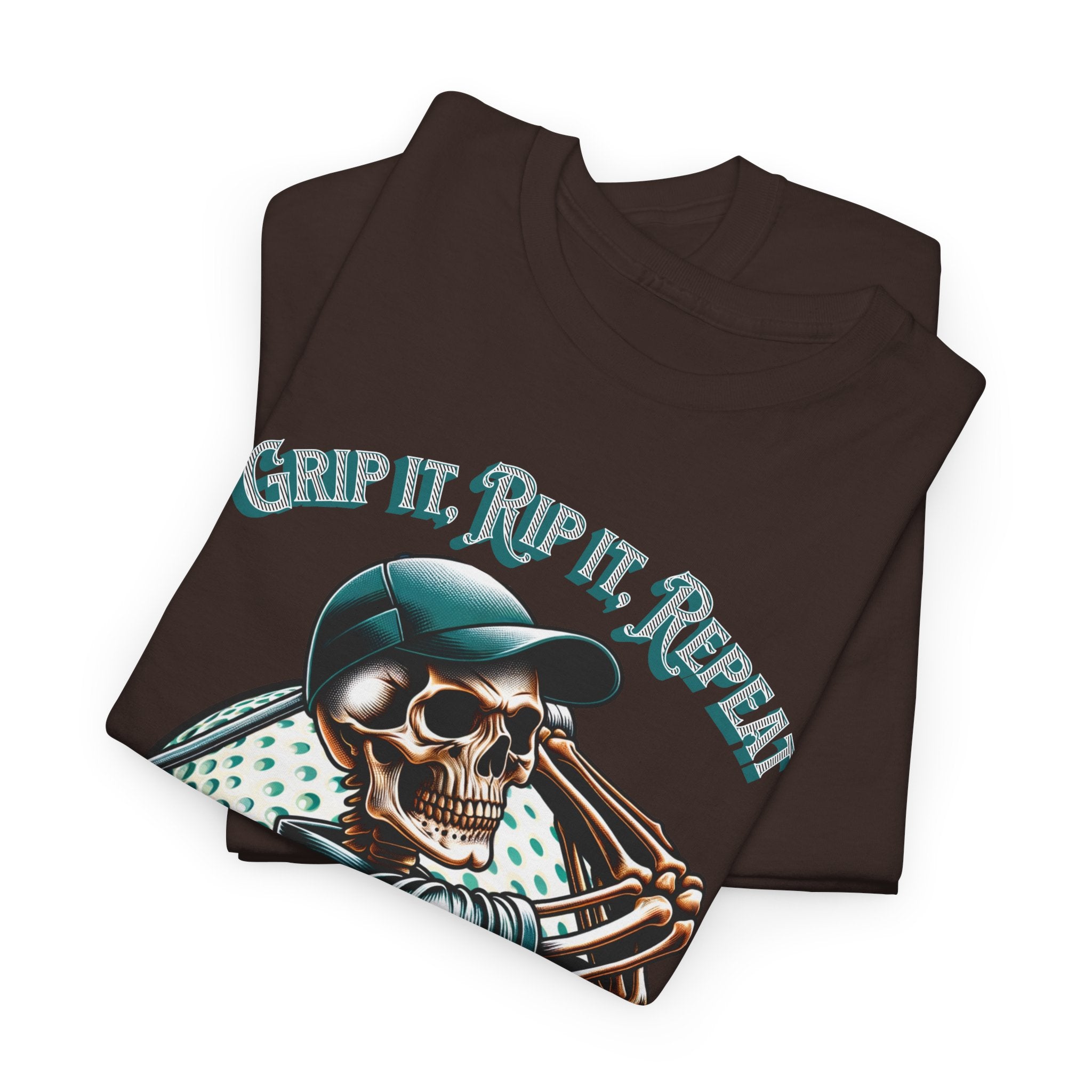 Skeleton Golf Tee — "Dead Straight, Grip It, Rip It, Repeat" Graphic T-Shirt