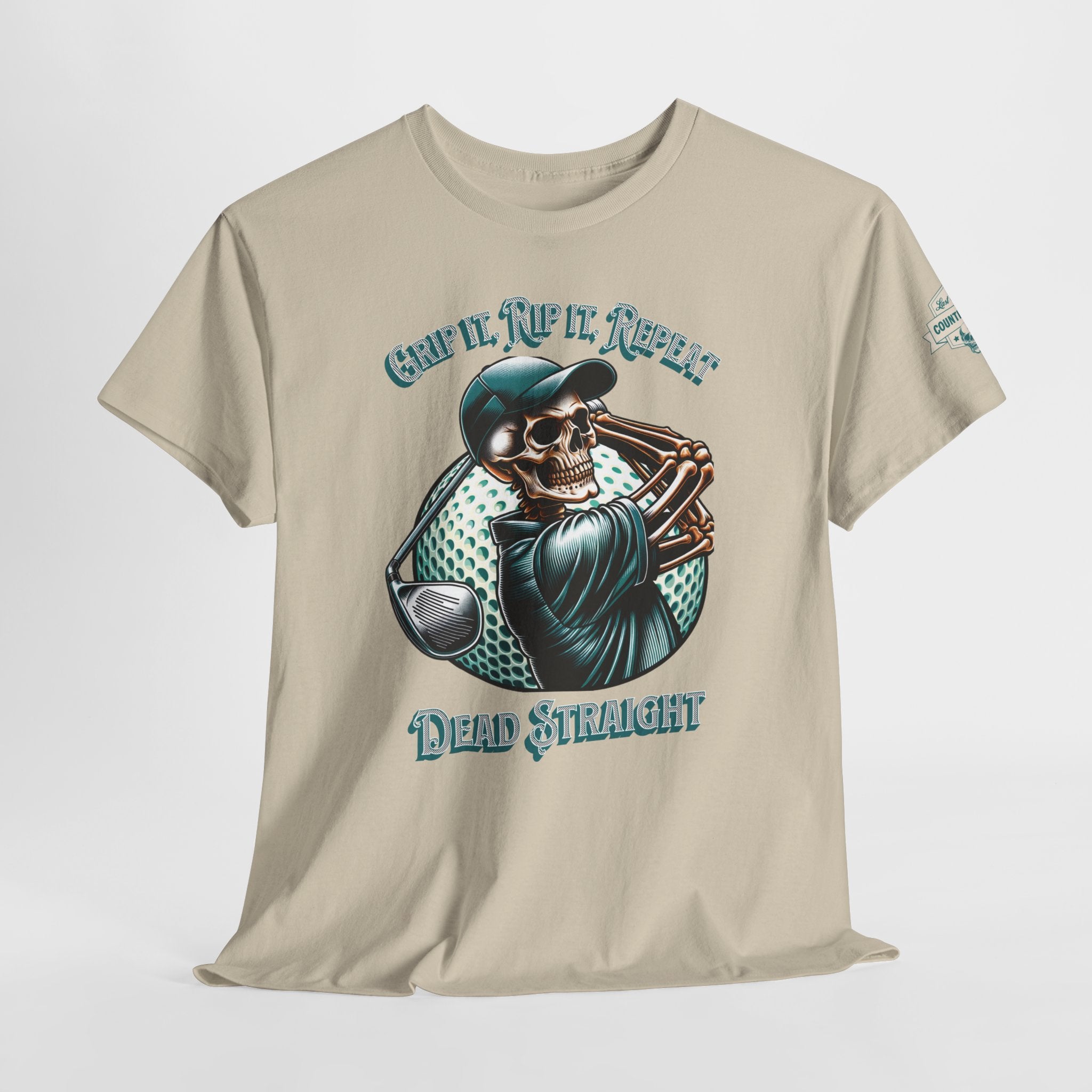 Skeleton Golf Tee — "Dead Straight, Grip It, Rip It, Repeat" Graphic T-Shirt