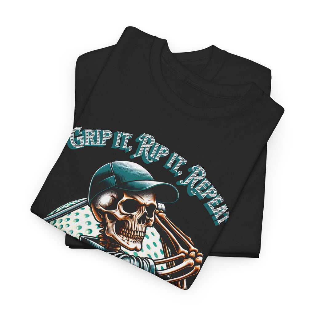 Skeleton Golf Tee — "Dead Straight, Grip It, Rip It, Repeat" Graphic T-Shirt