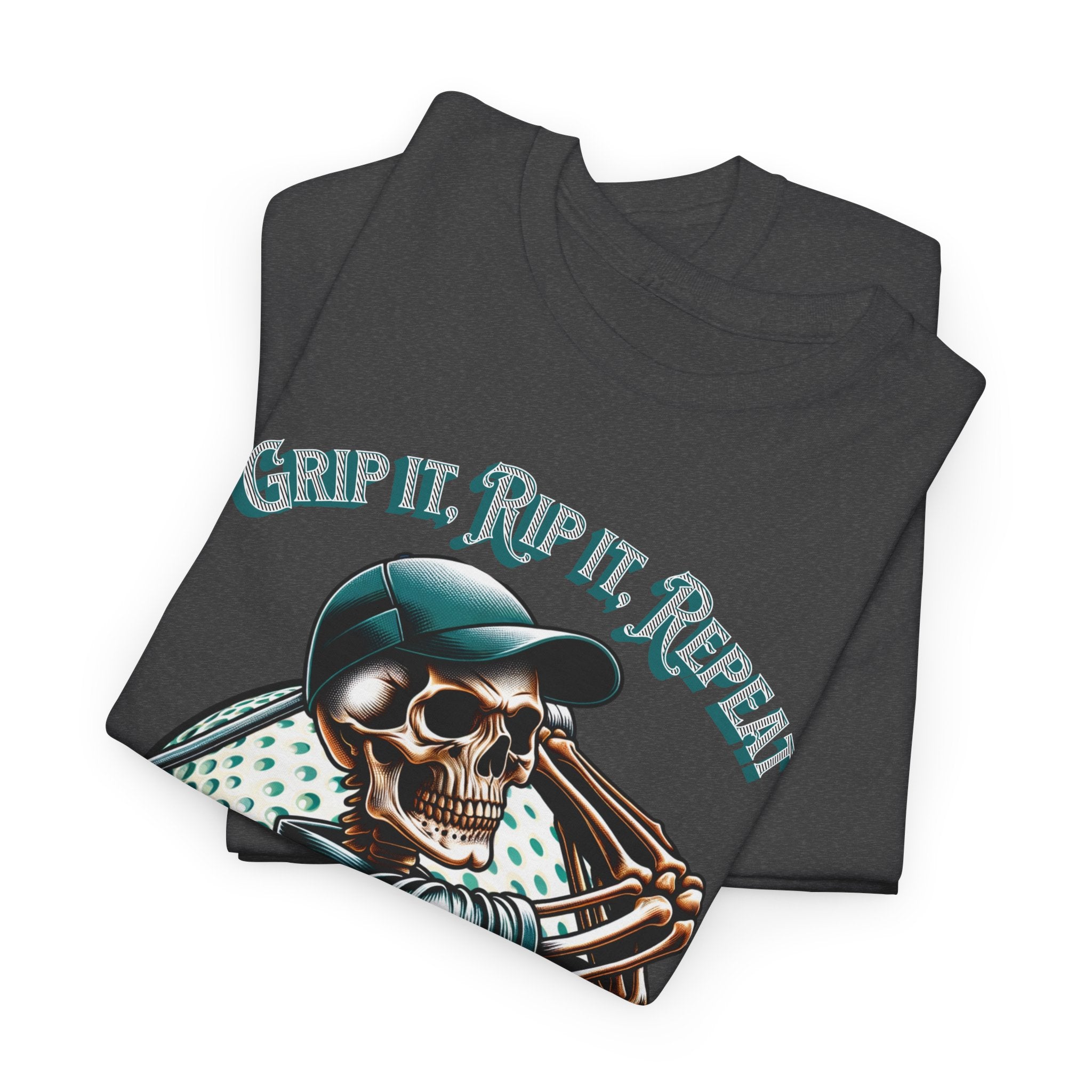 Skeleton Golf Tee — "Dead Straight, Grip It, Rip It, Repeat" Graphic T-Shirt