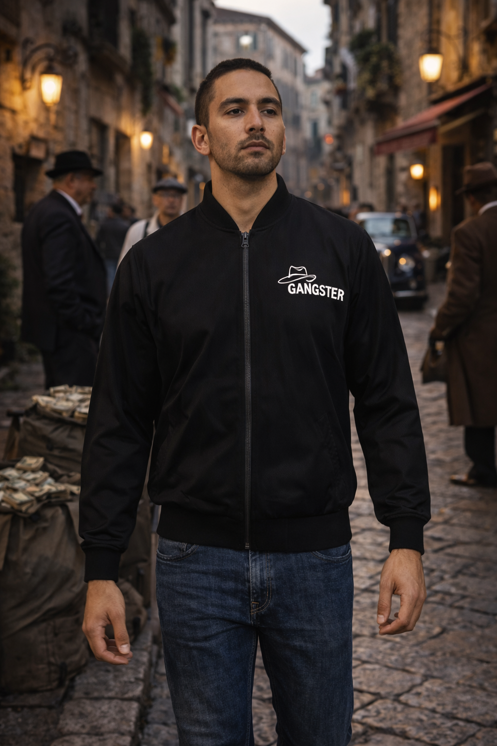 Gangster Brand Clothing Co. Logo Bomber Jacket — Men's Black Streetwear Jacket