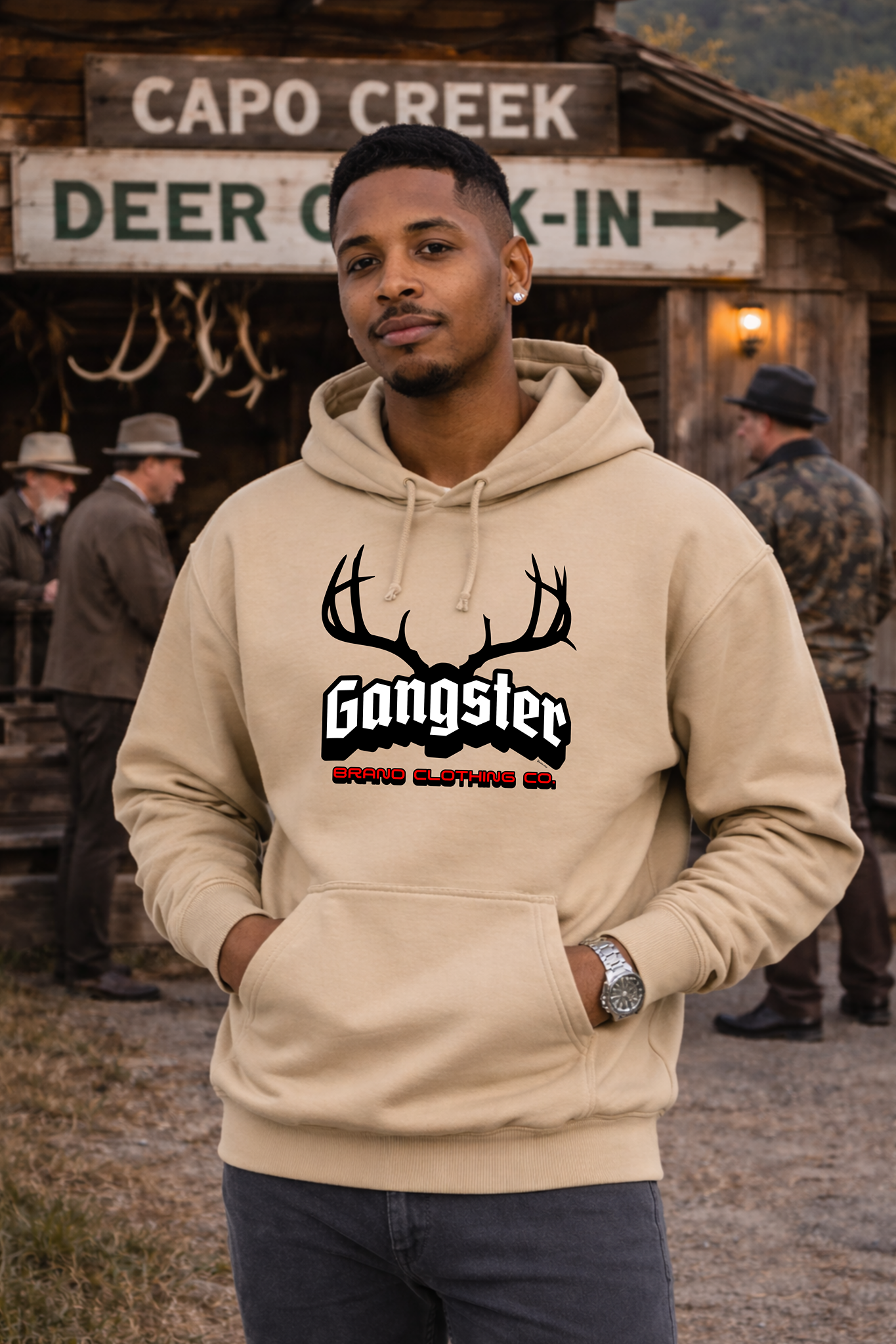 Gangster Deer Antlers Hoodie — Graphic Hunting & Outdoors Streetwear