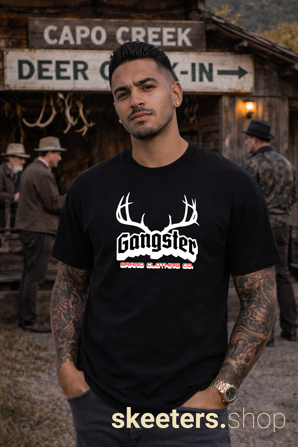 Gangster Antlers Tee — Graphic Deer Skull Shirt | Streetwear Hunting Vibe