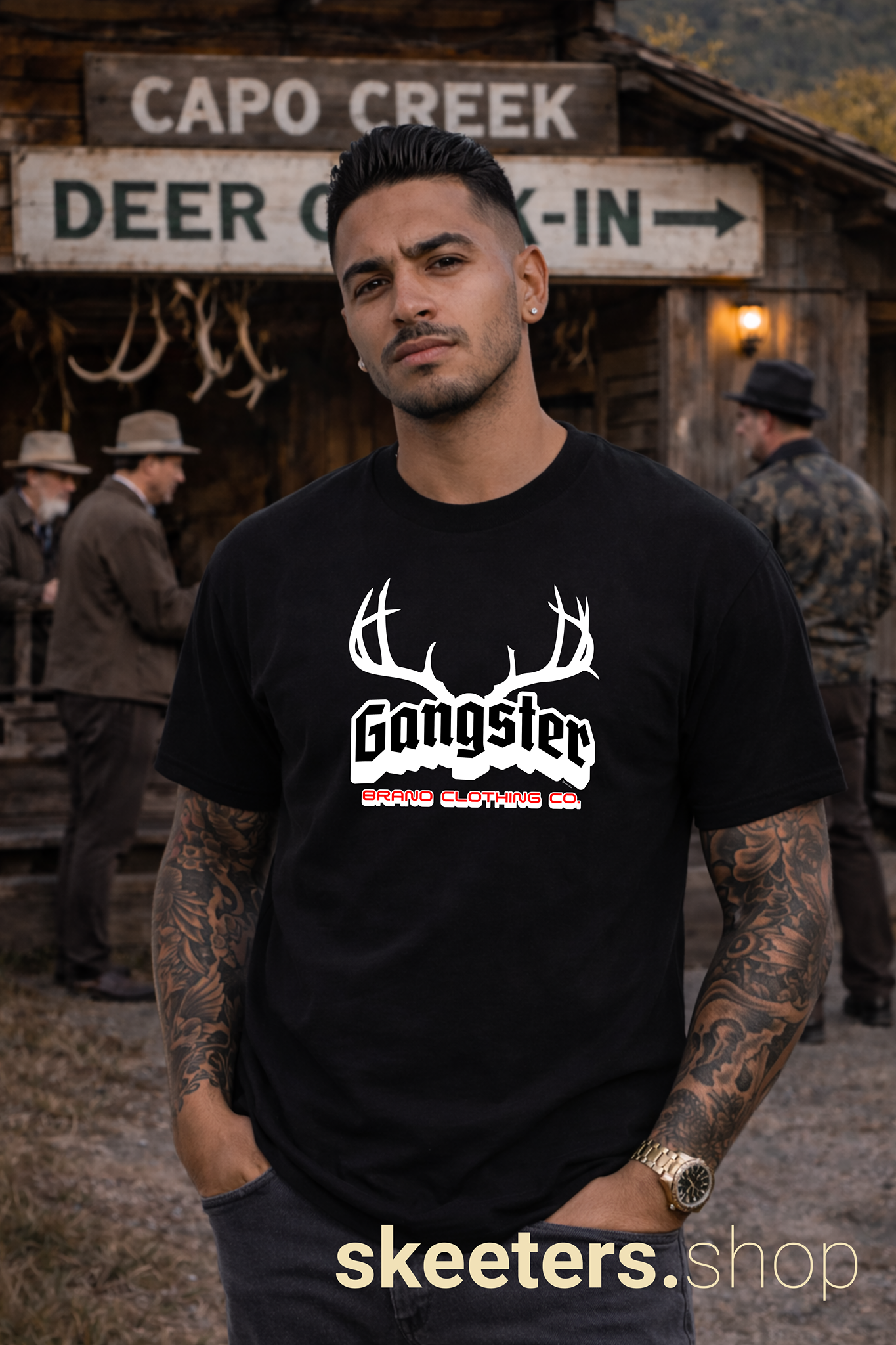 Gangster Antlers Tee — Graphic Deer Skull Shirt | Streetwear Hunting Vibe