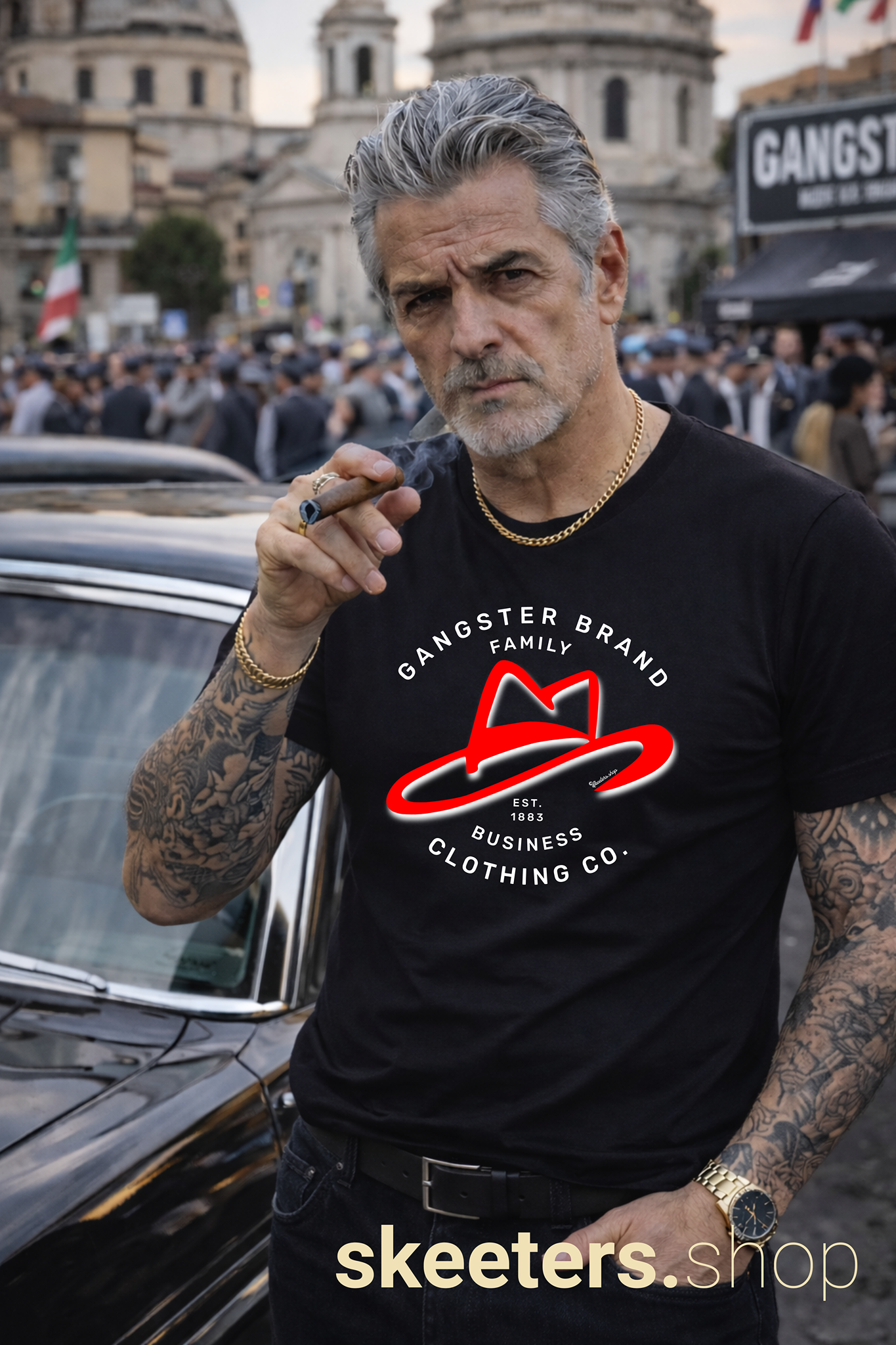 Gangster Brand Clothing Co. Tee — Retro Fedora Logo Graphic T-Shirt