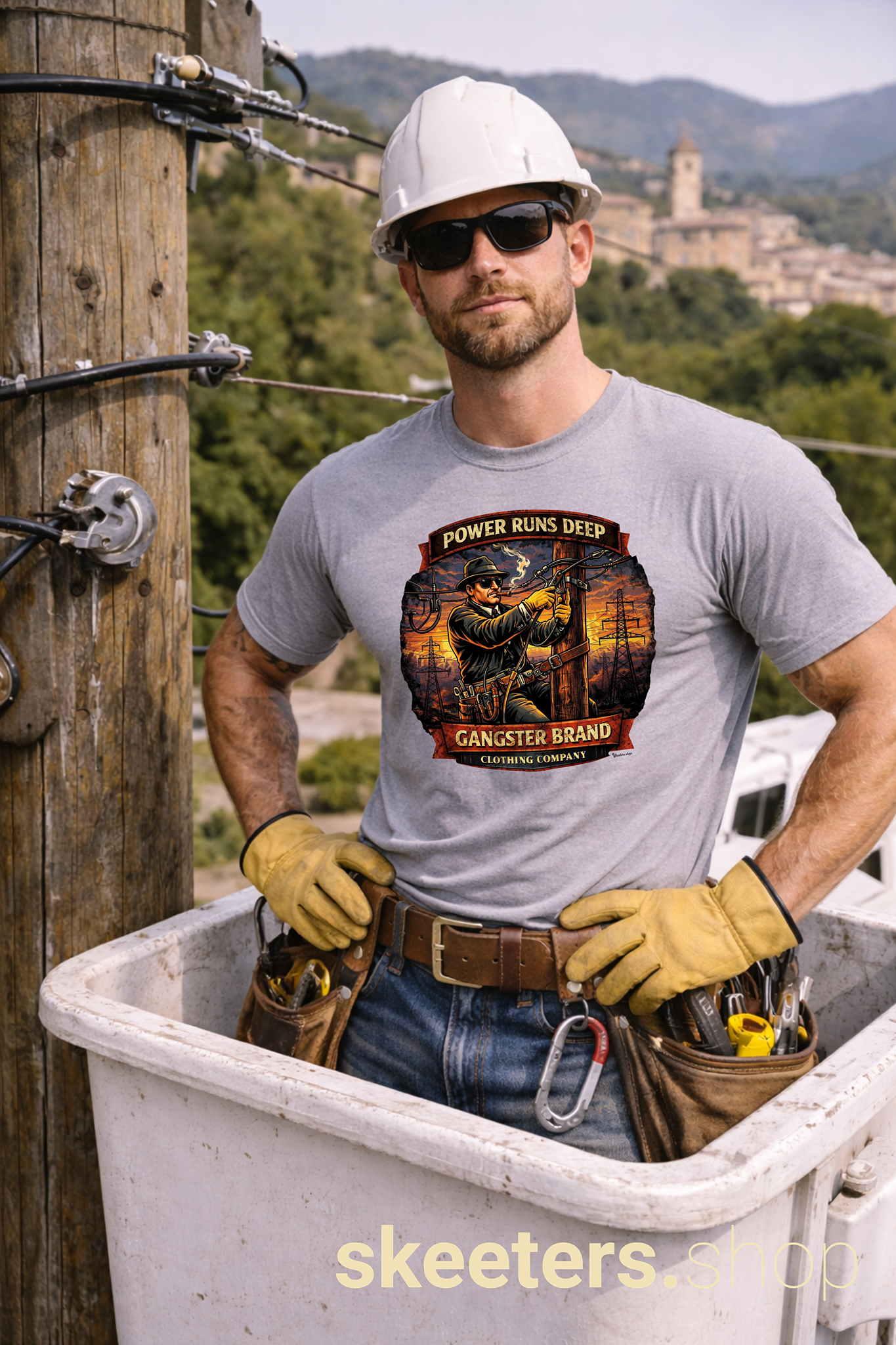 Power Runs Deep Gangster Brand T-Shirt – Vintage Mechanic Workshop Tee