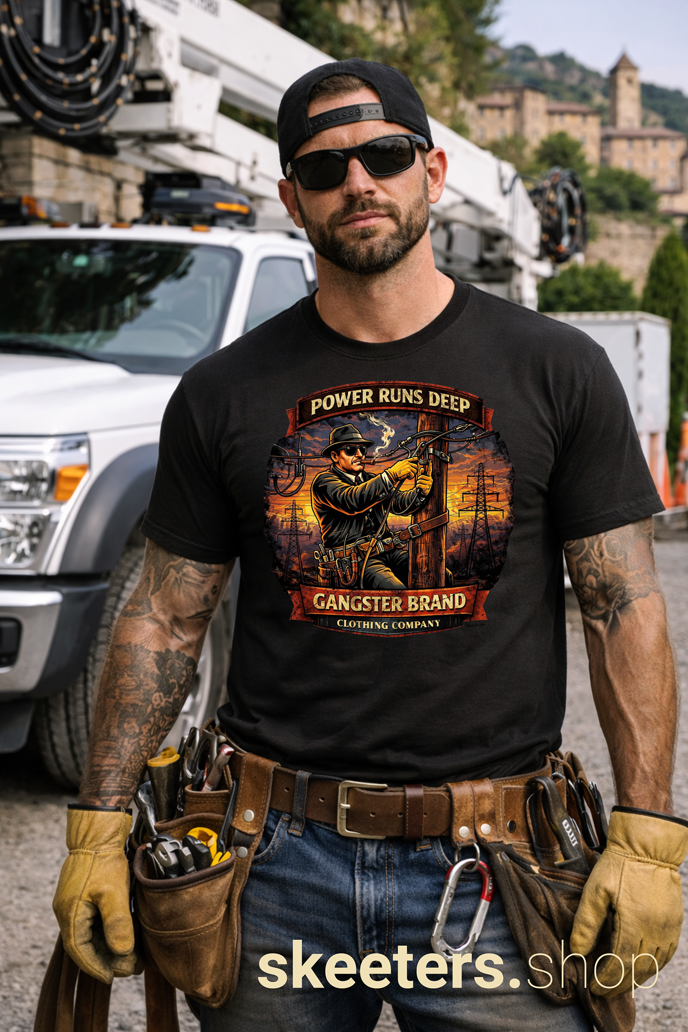 Power Runs Deep Gangster Brand T-Shirt – Vintage Mechanic Workshop Tee