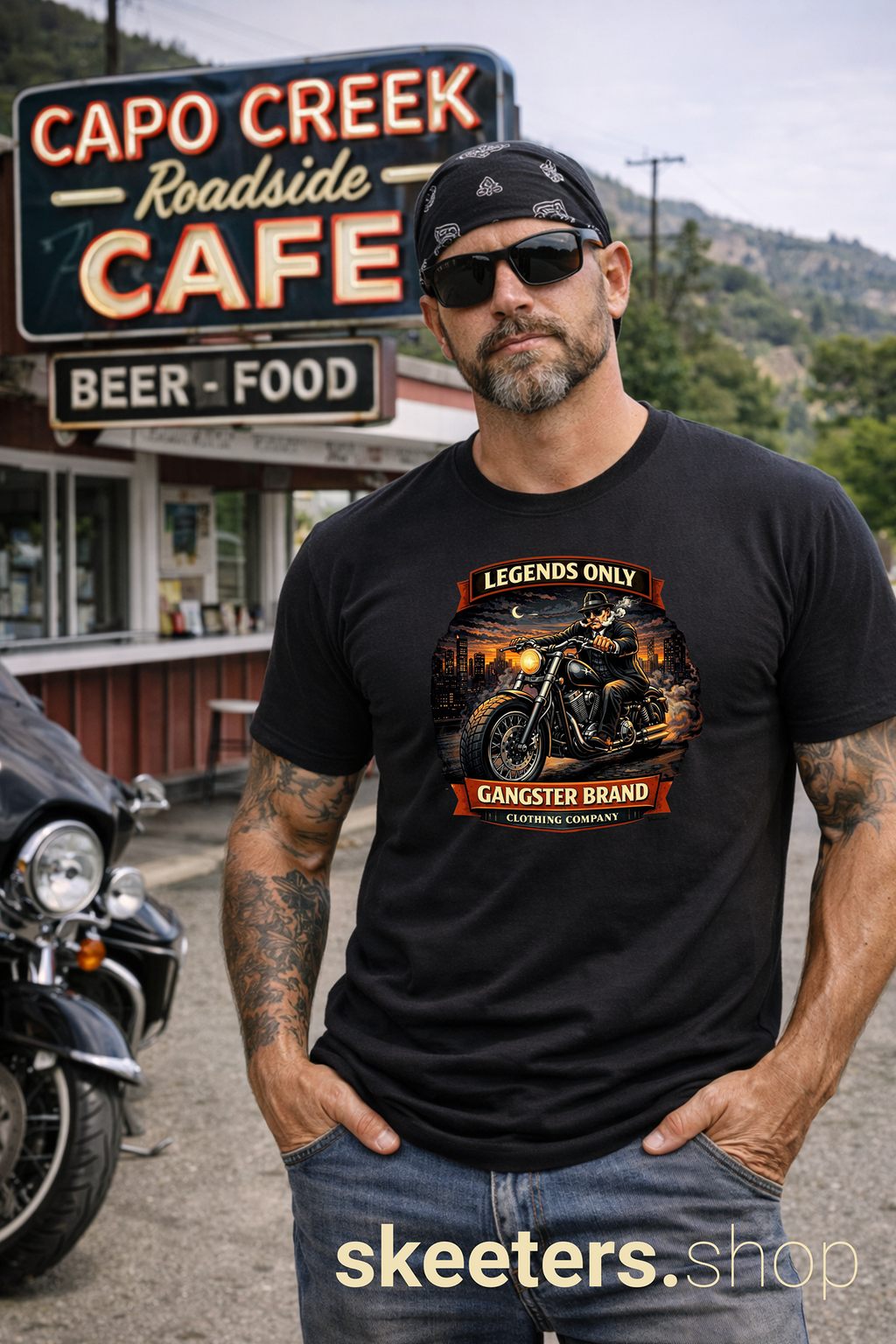 Legends Only Motorcycle Tee — “Gangster Brand” Biker Graphic Shirt