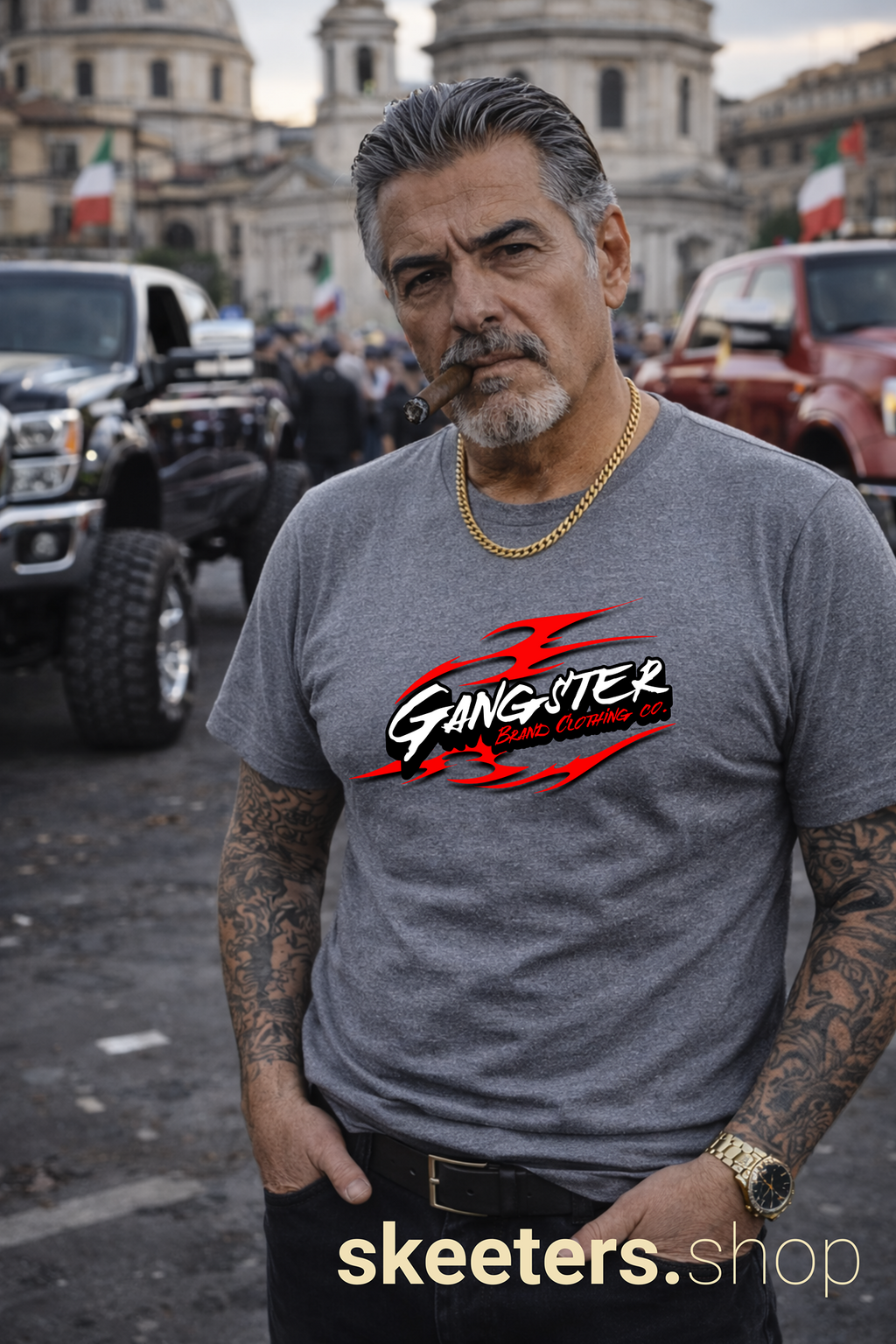 Gangster Flame Graphic Tee — Streetwear Racing Logo T-Shirt