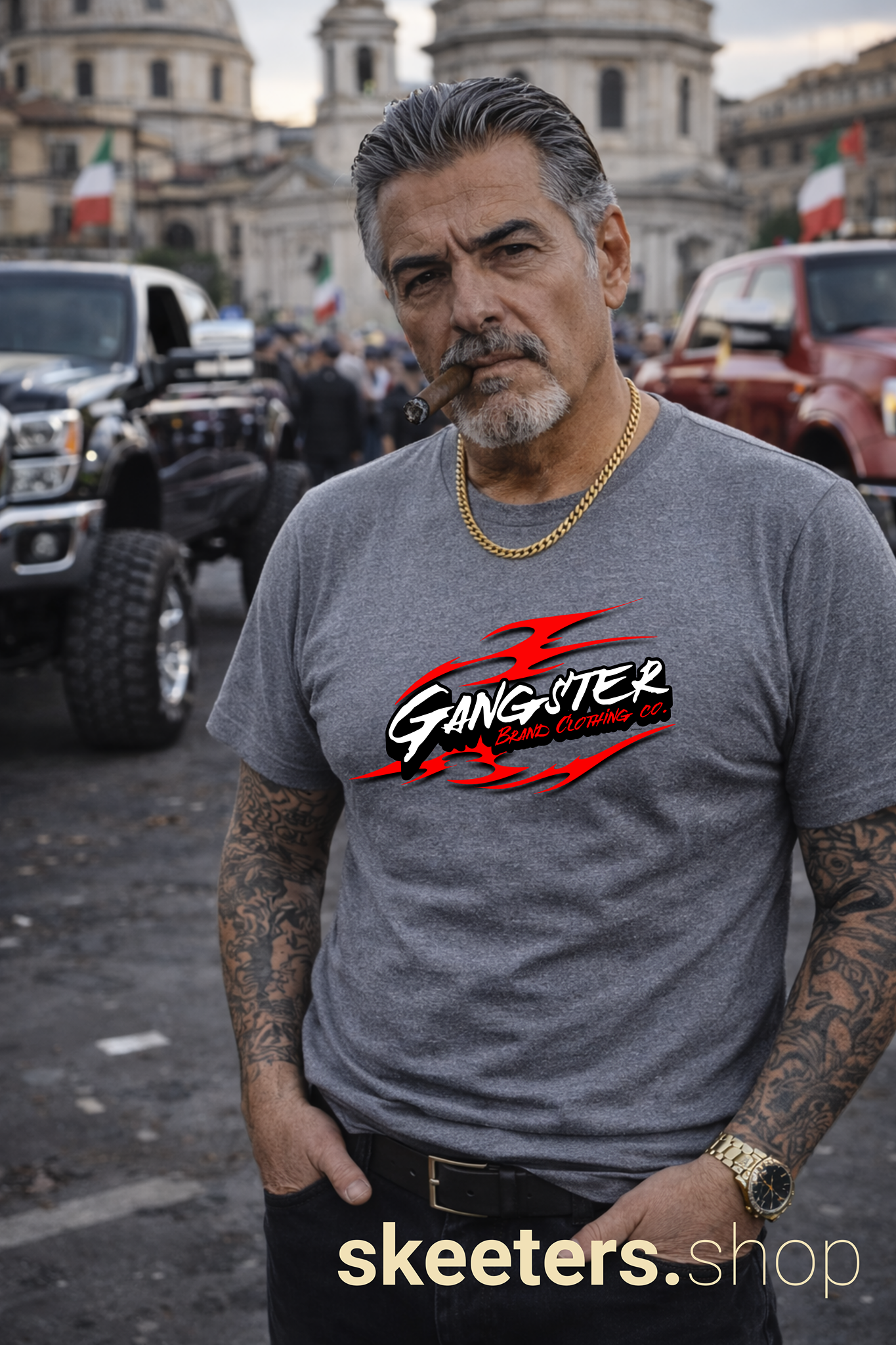 Gangster Flame Graphic Tee — Streetwear Racing Logo T-Shirt