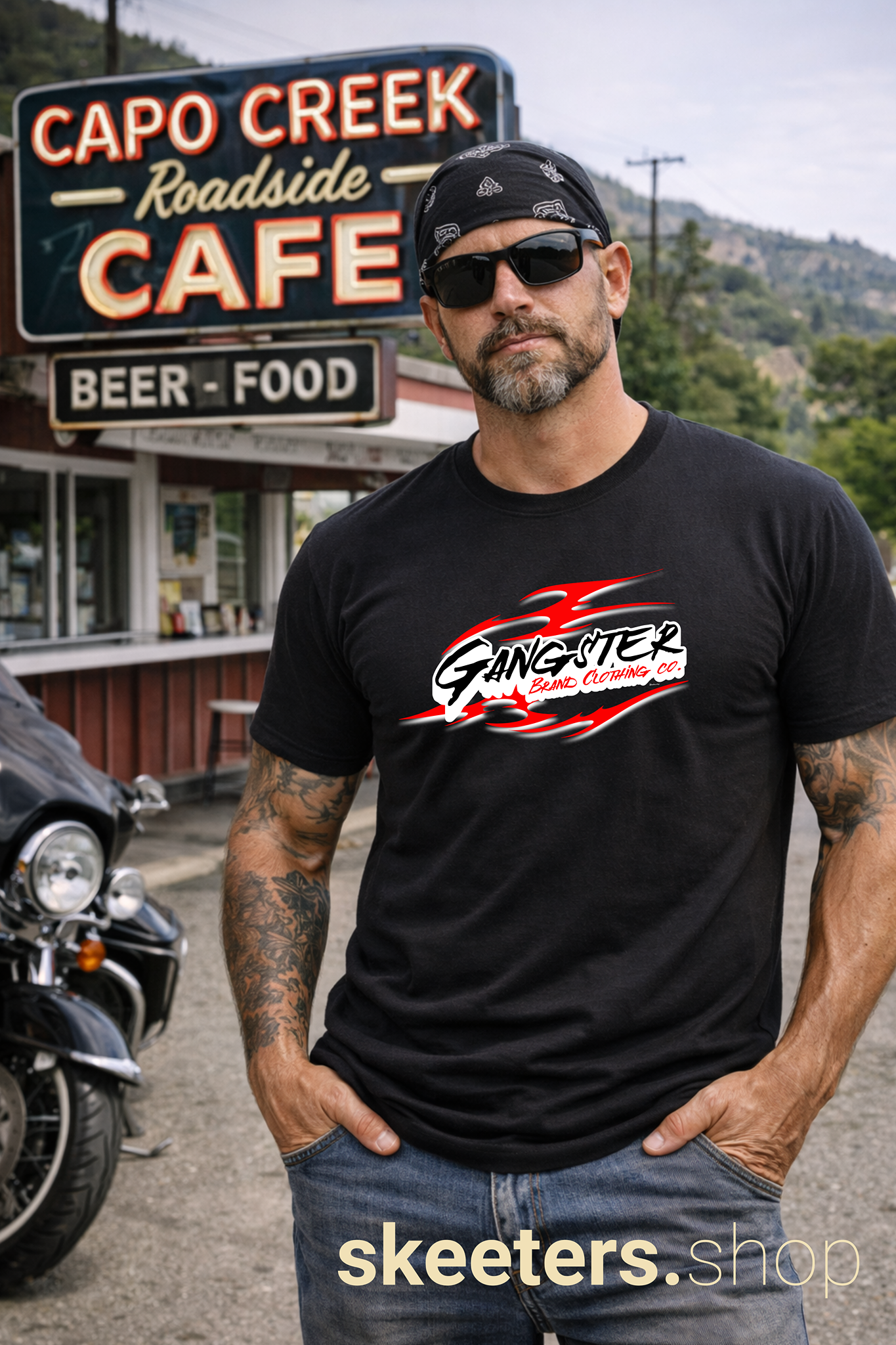 Gangster Flame Graphic Tee — Streetwear Racing Logo T-Shirt