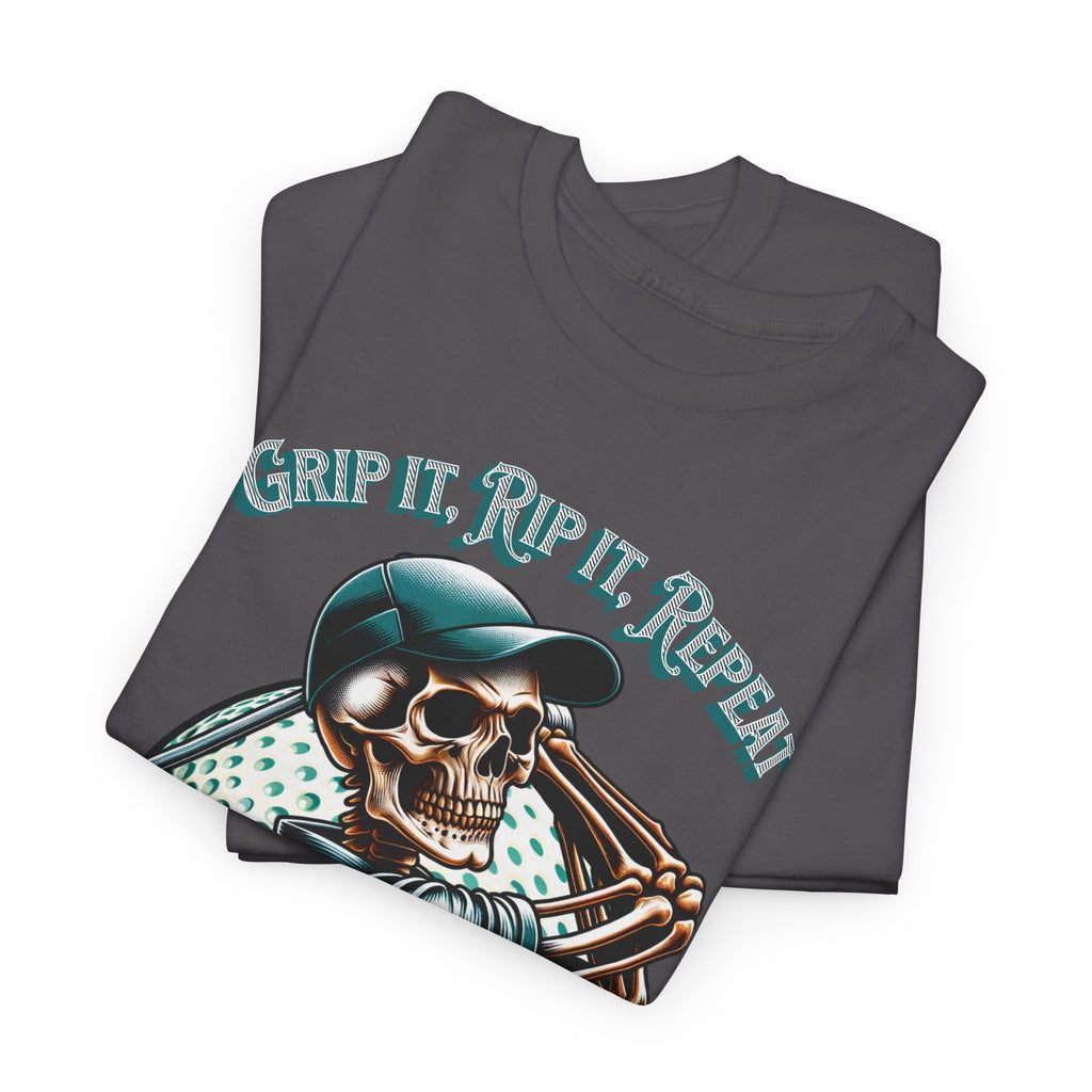 Skeleton Golf Tee — "Dead Straight, Grip It, Rip It, Repeat" Graphic T-Shirt