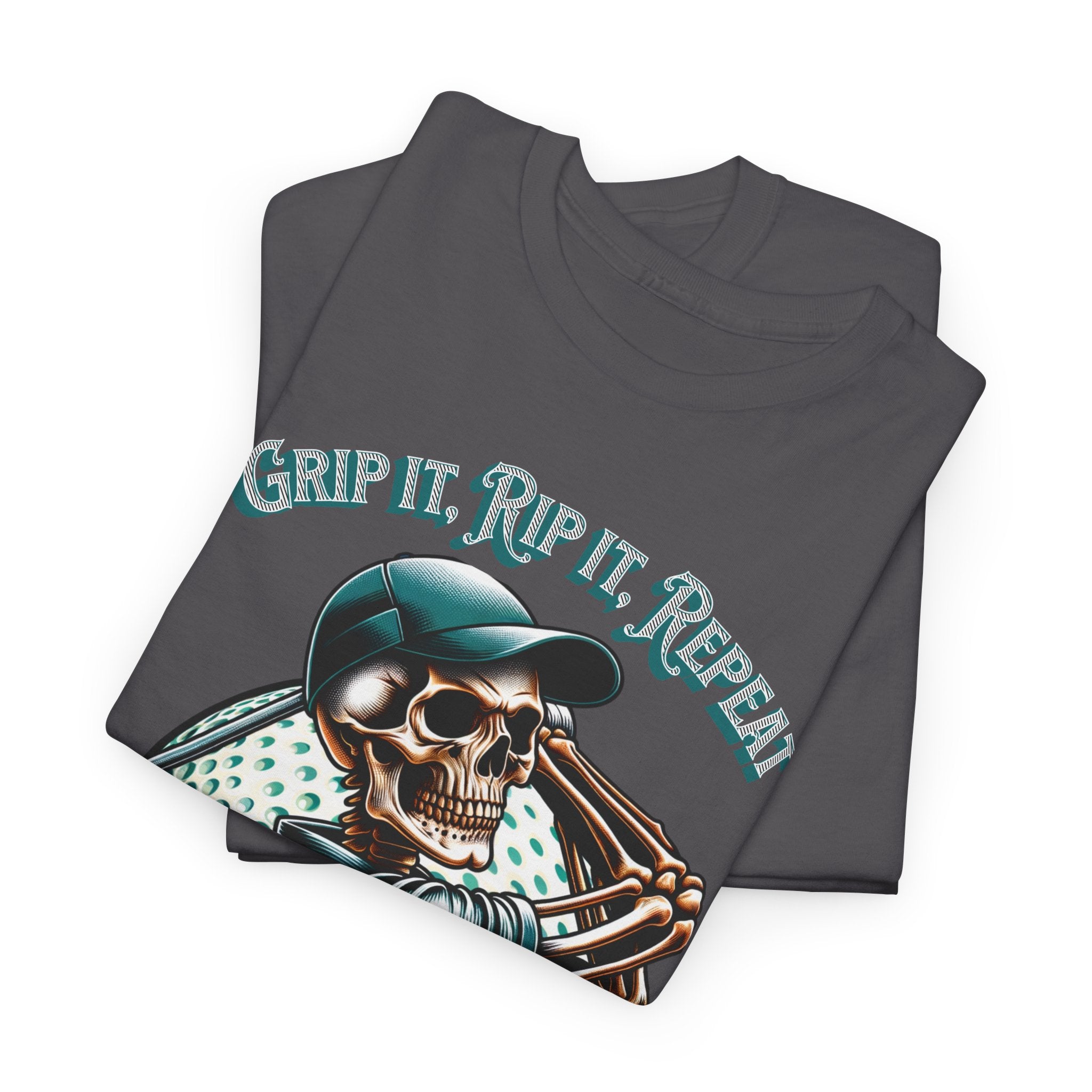 Skeleton Golf Tee — "Dead Straight, Grip It, Rip It, Repeat" Graphic T-Shirt