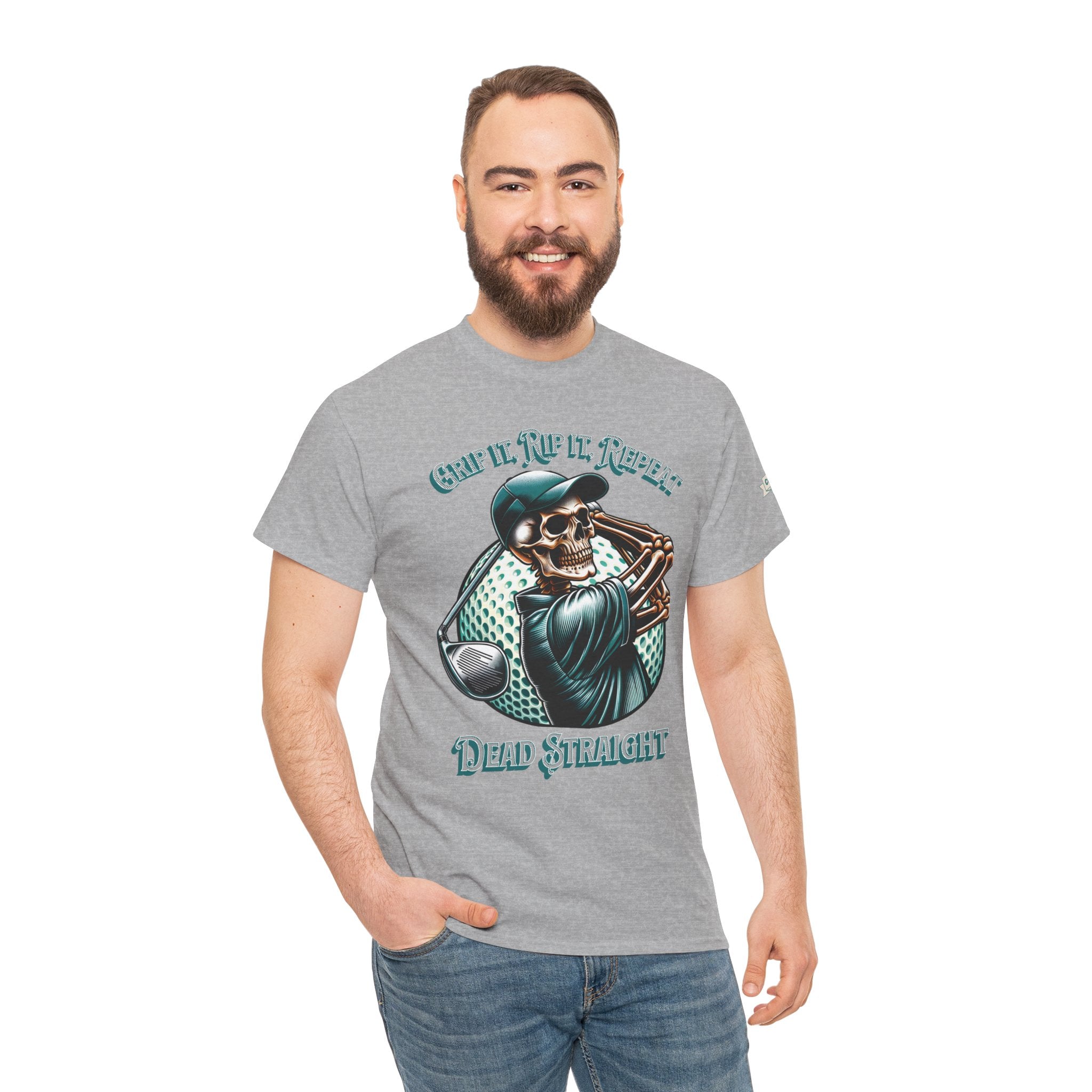 Skeleton Golf Tee — "Dead Straight, Grip It, Rip It, Repeat" Graphic T-Shirt