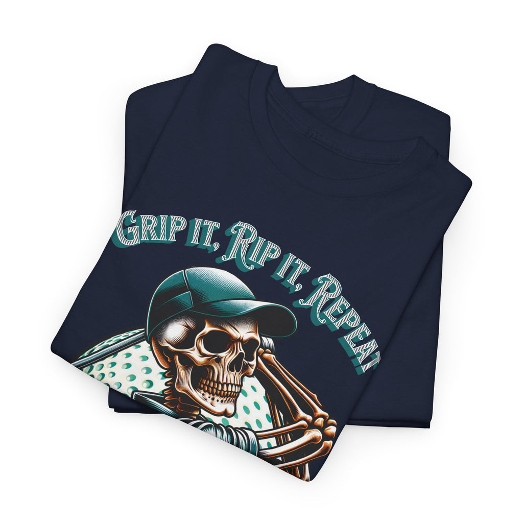 Skeleton Golf Tee — "Dead Straight, Grip It, Rip It, Repeat" Graphic T-Shirt