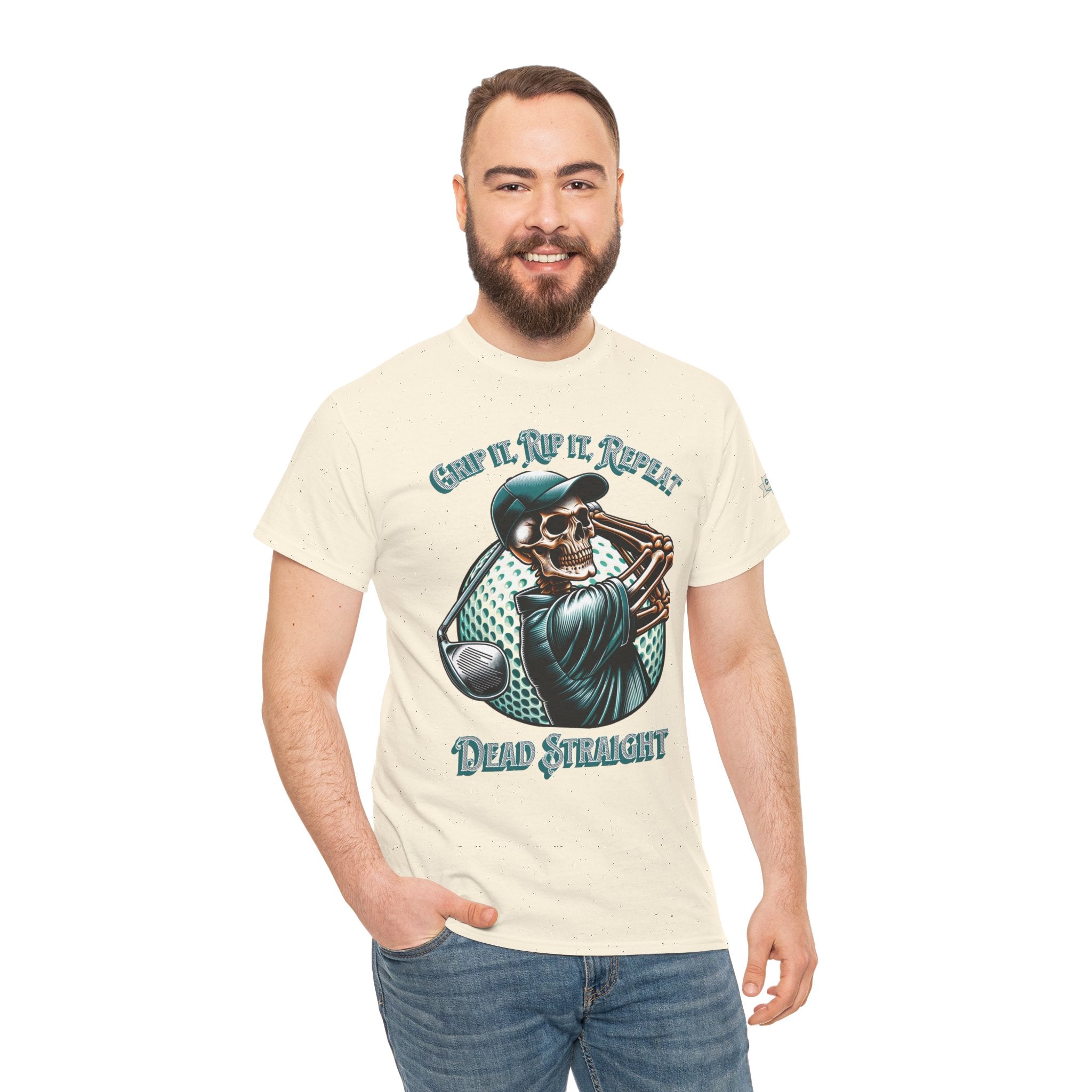 Skeleton Golf Tee — "Dead Straight, Grip It, Rip It, Repeat" Graphic T-Shirt