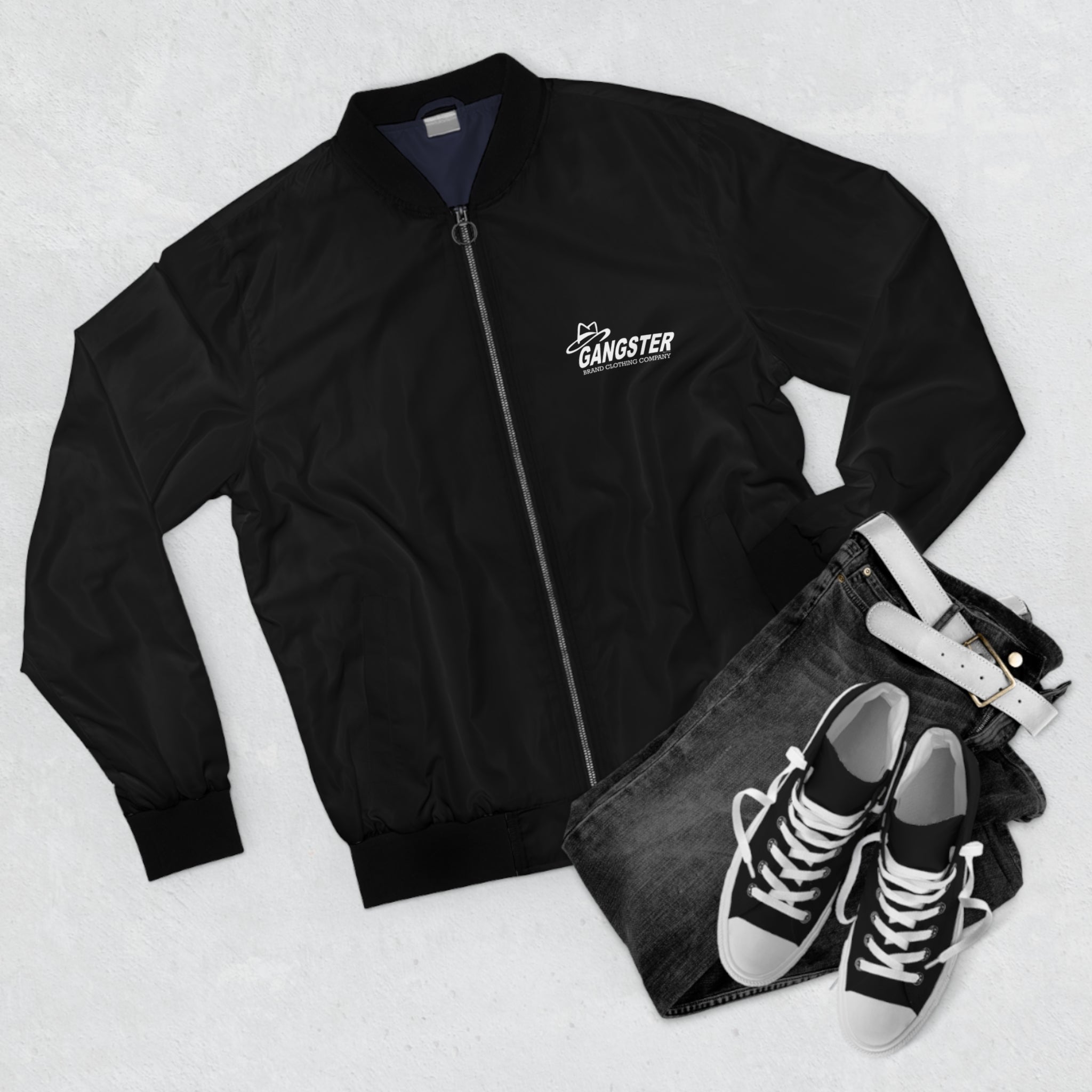 Gangster Brand Clothing Co. Logo Bomber Jacket — Men's Black Streetwear Jacket