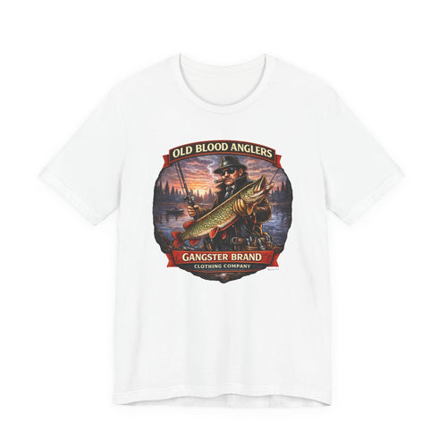 Fishing T-Shirt — "Old Blood Anglers" Vintage Gangster Brand Pike Design
