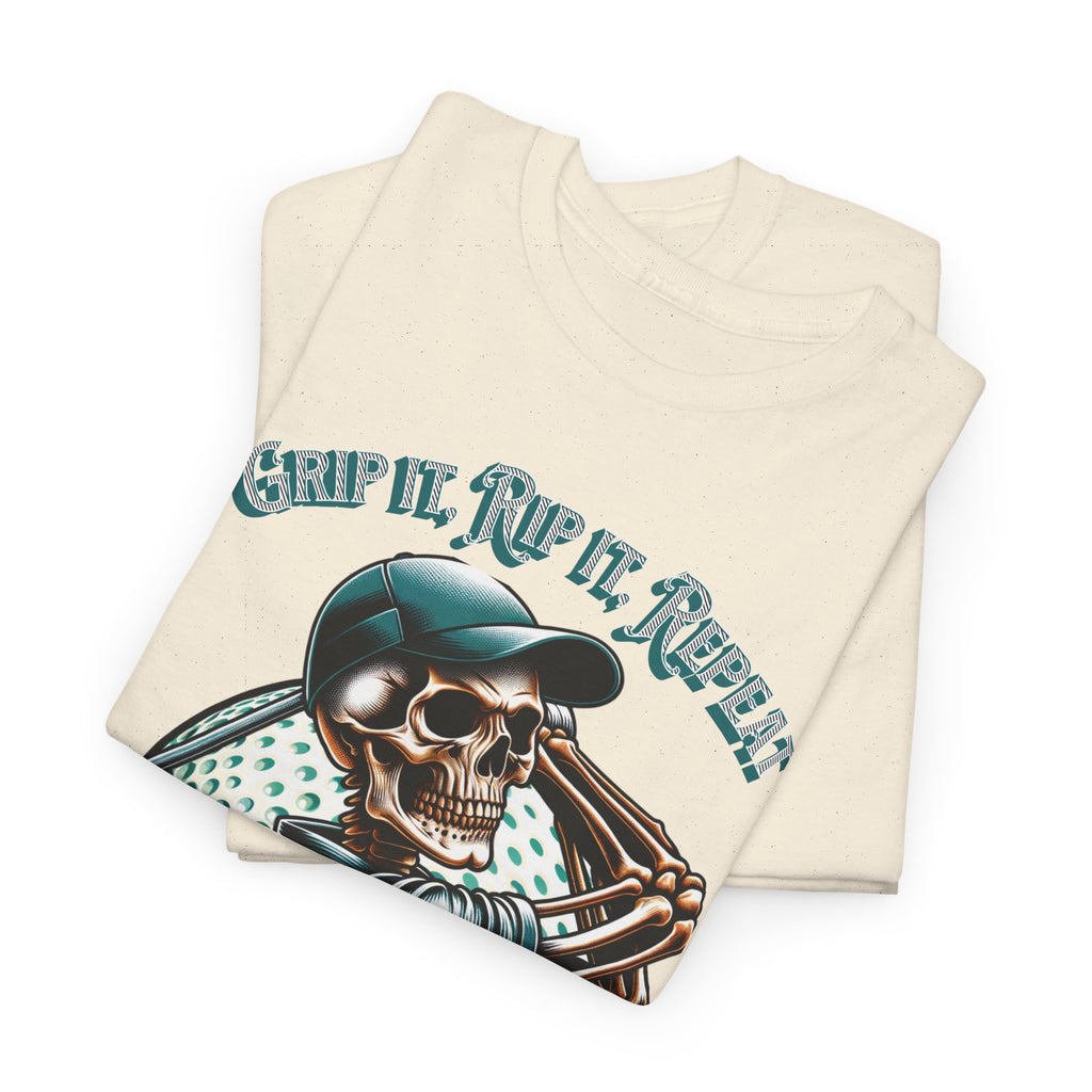 Skeleton Golf Tee — "Dead Straight, Grip It, Rip It, Repeat" Graphic T-Shirt
