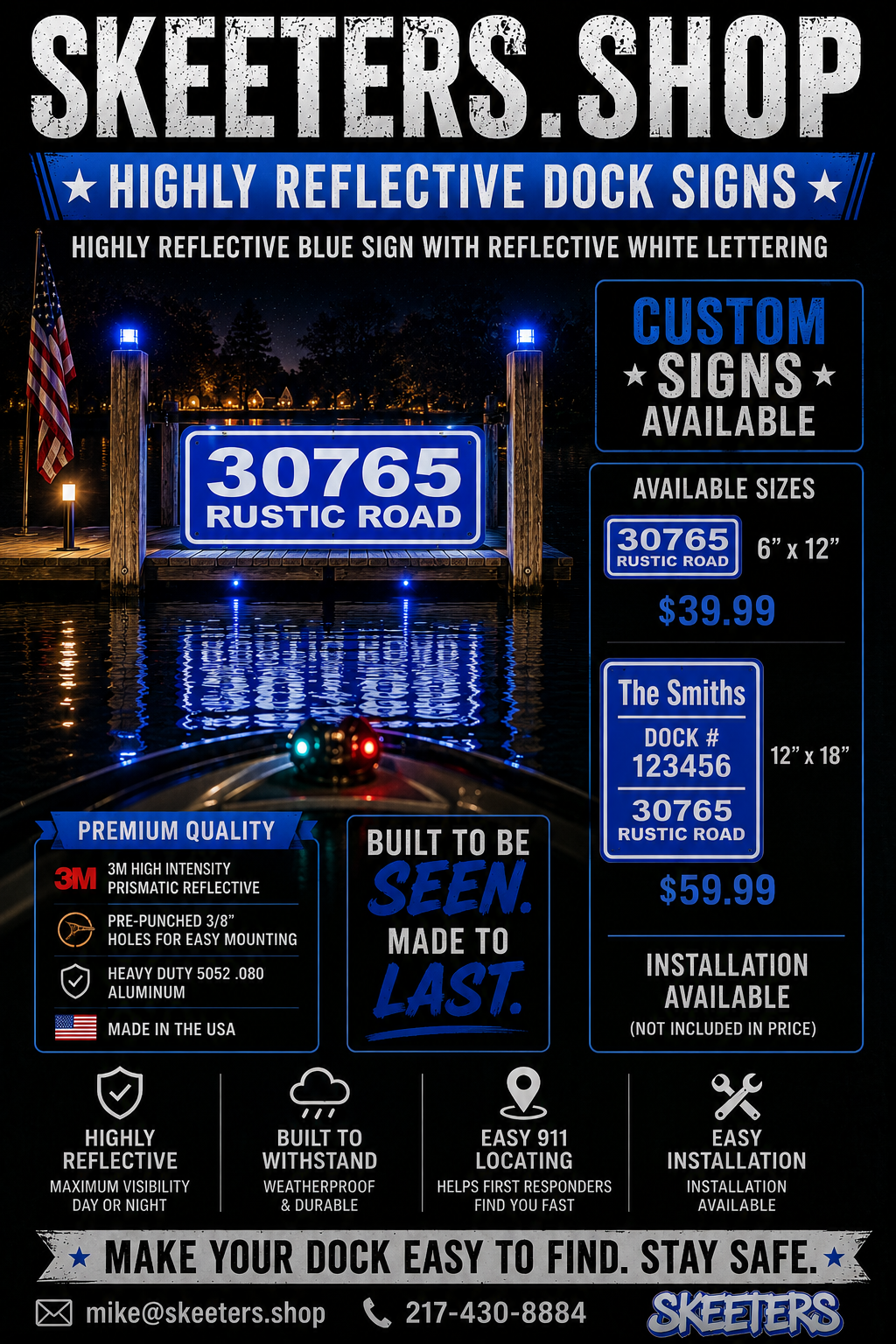 Reflective Blue Dock Signs