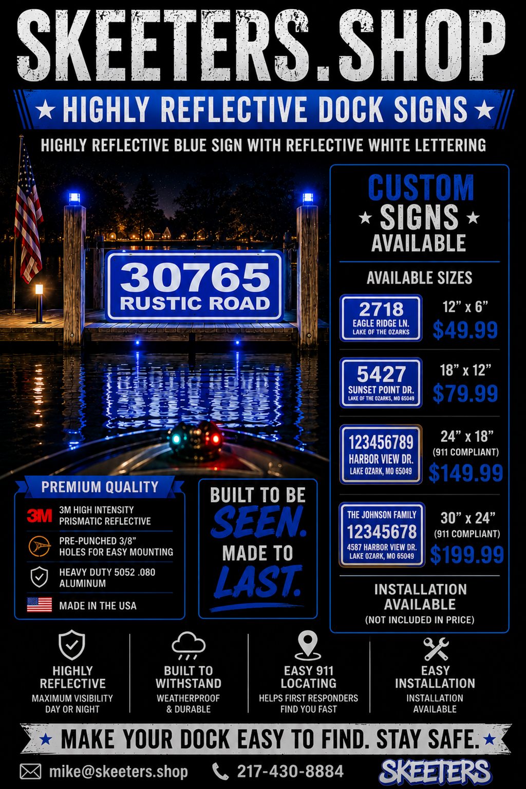 Highly Reflective Blue Dock Signs