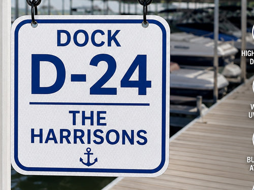 Custom Reflective Dock Slip Sign - 12 x 12 with Scroll Bracket