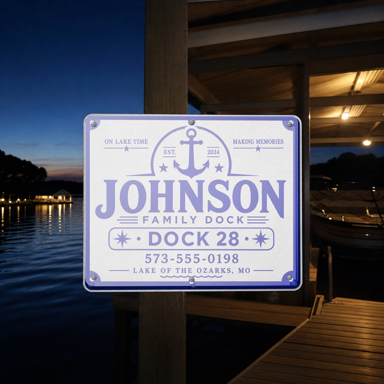 Custom Reflective Family Dock Sign - 24 x 30