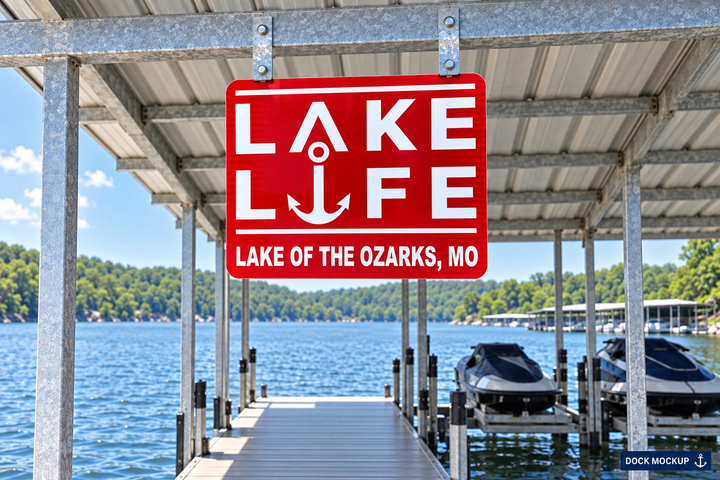 Red Lake Life — Bold red and white lettering with an anchor detail.