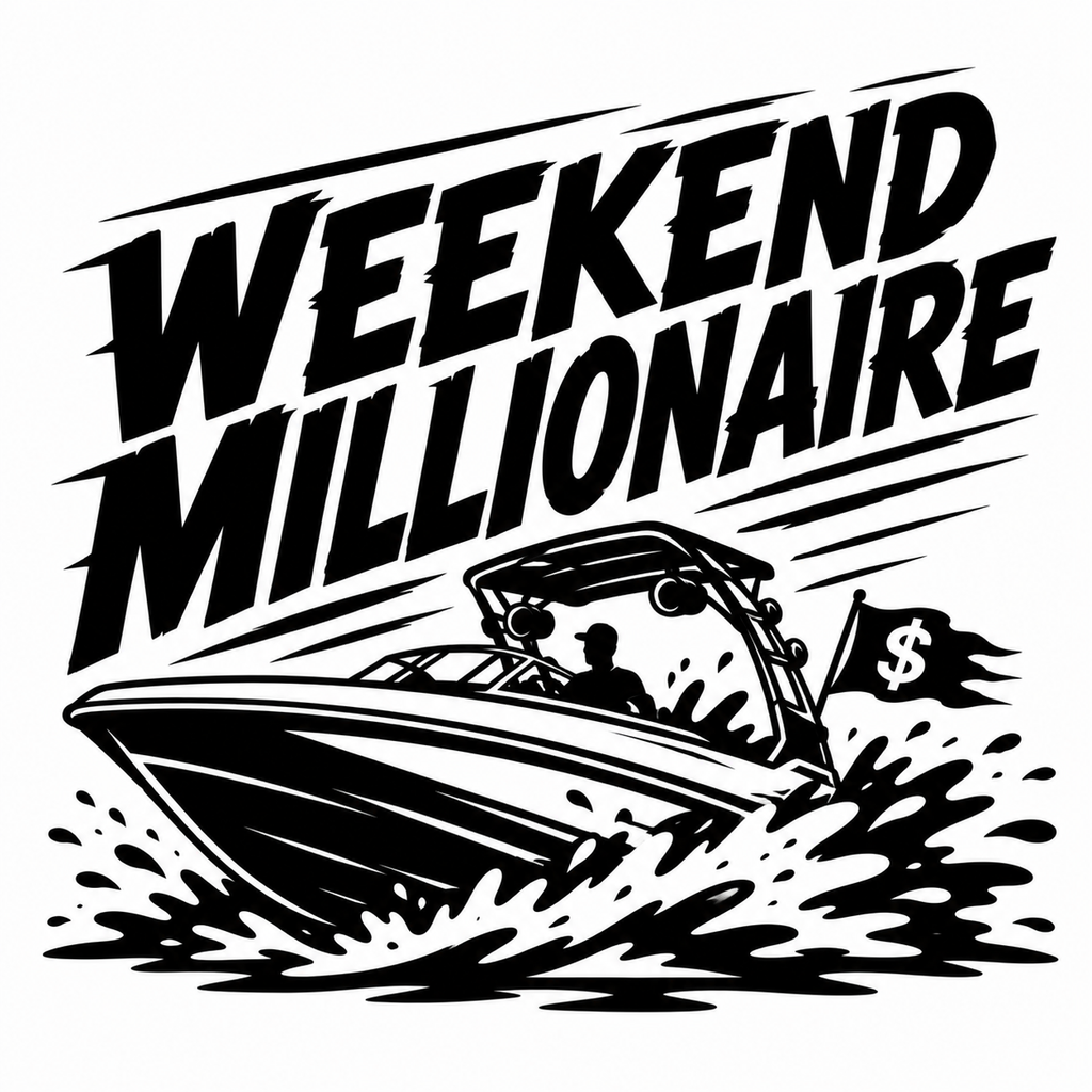 Weekend Millionaire boat vinyl decal artwork in black and white